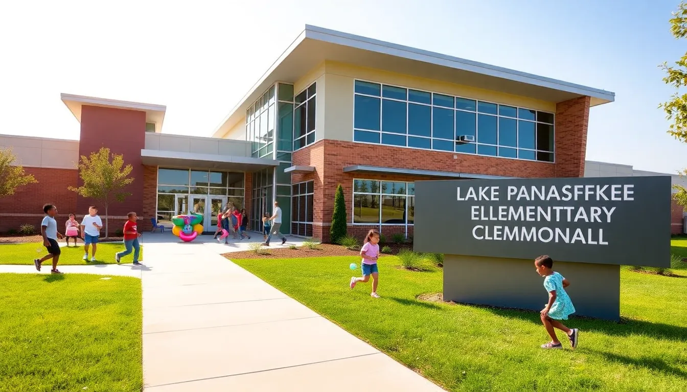 exterior view of Lake Panasoffkee Elementary School with students playing.